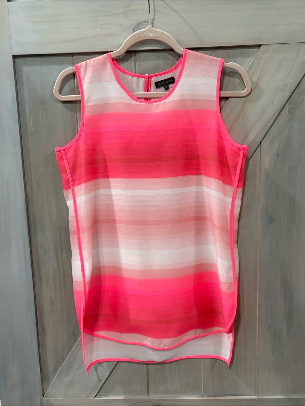 Vince Camuto Pink and White Striped Sleeveless Top